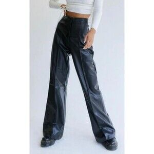 Lioness Maple Street Black Faux Vegan Leather High Rise Wide Leg Pants Sz xs